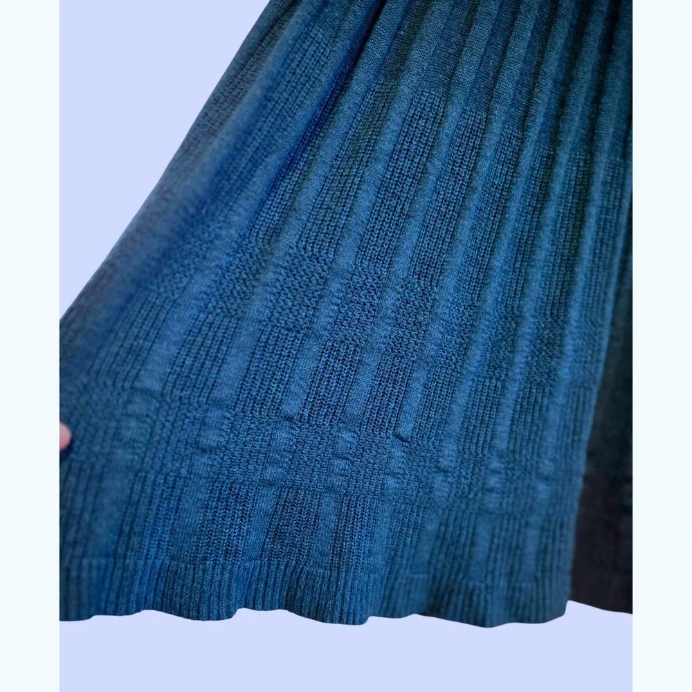 Max Studio, Dark Teal, Skater Cut, Textured Knit, A-Line Dress, Size Large - Picture 3 of 5